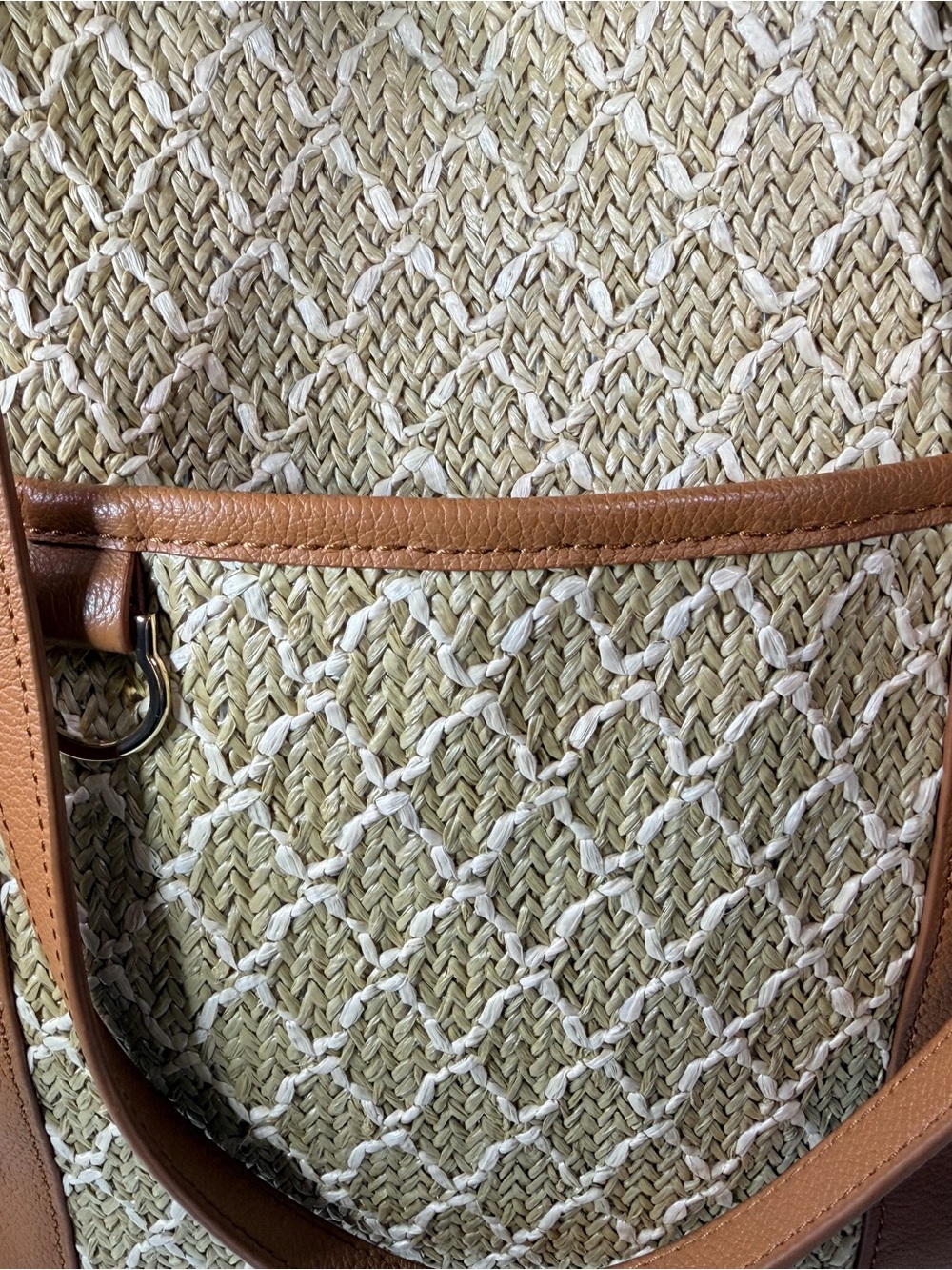 Talbots Neutral Woven Tote with Tan Trim - Picture 6 of 9